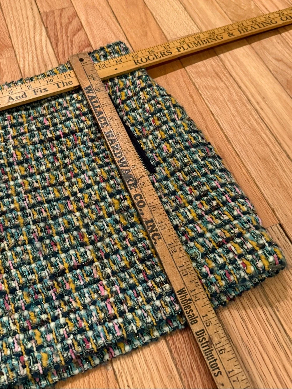 J. Crew women’s multicolor tweed virgin wool mini skirt  gold zipper detail